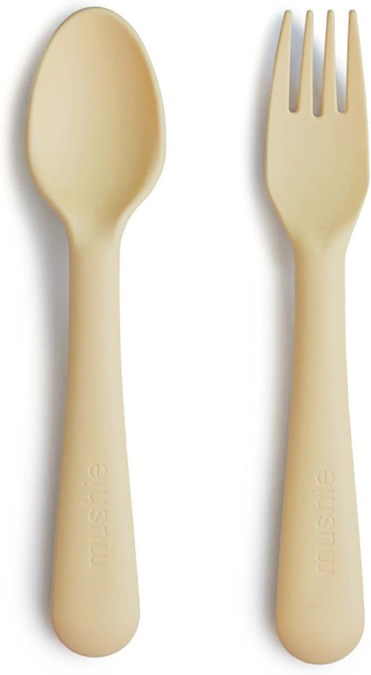 mushie Flatware Fork and Spoon Set for Toddlers | Made in Denmark (Daffodil)