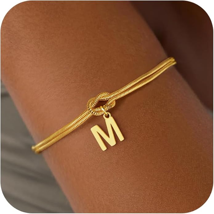 Gold Initial Bracelets for Women Girls - 18K Gold Plated Knot Initial Bracelet Teen Girl Gifts Trendy Stuff Dainty Gold Bracelets for Women Girls Jewelry Gifts