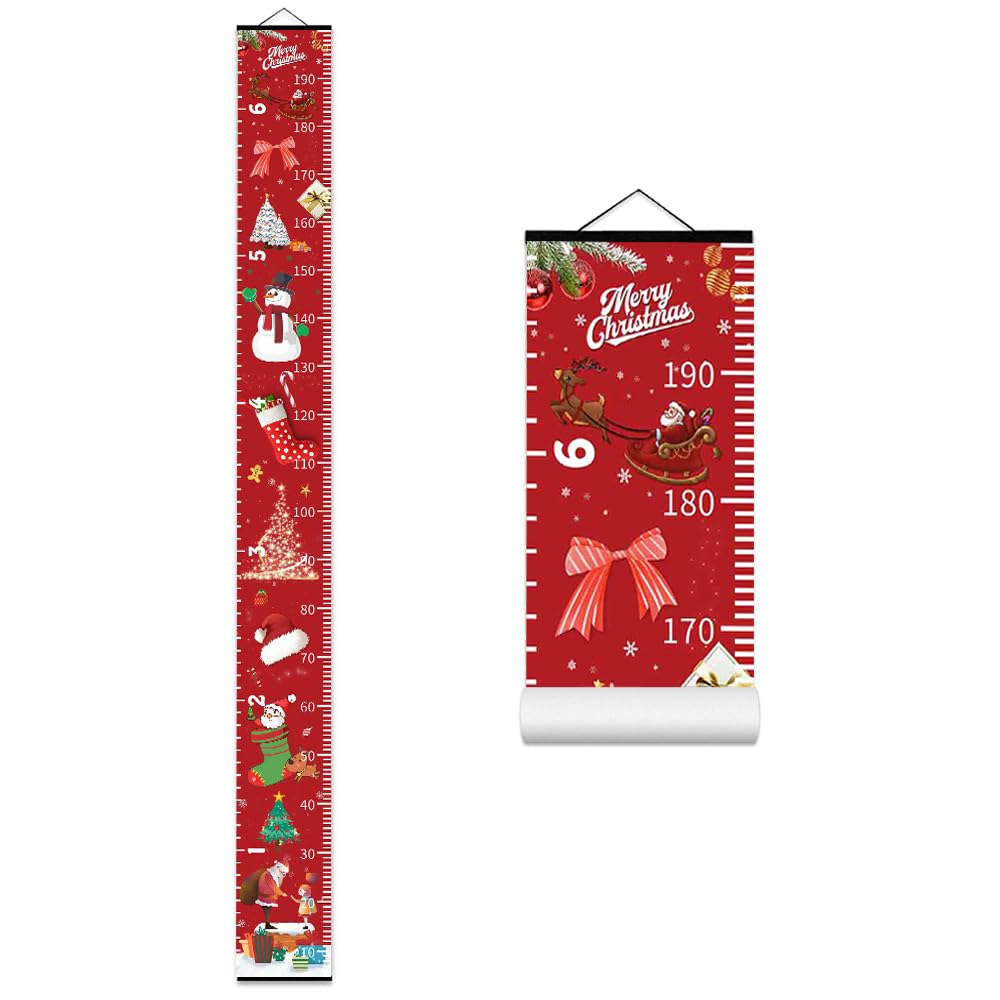 Christmas Decorations, Growth Chart for Wall, Height Chart for Kids, Xmas Nursery Decor, Hanging Ruler Wall Decor, Baby Room Decor, Christmas Gifts for Boys Girls - 76.7 x 7.9 inch with Black Wood