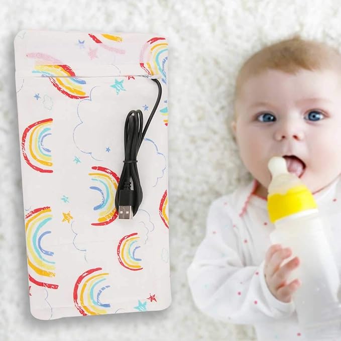 Baby Bottle Keep Warm Cover,Baby Bottle Bags Portable,USB Milk Heat Keeper,Warm Keeper Multifunction Coffee Tea Mug Beverage,Warming Bag for Indoor, Outdoor, Traveling, Driving (Rainbow)