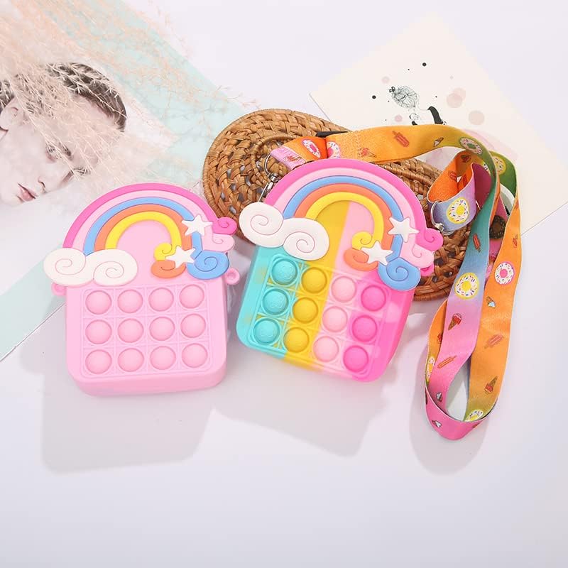 Aucma 2 Pack Rainbow Cloud Purse for Girls Toys Wallet Pink Crossbody Handbag Bag Kid 3 4 5 6 7 8 9 10 11 12 Years Old Birthday Valentines Gift 2024 Stocking Stuffers Christmas Xmas Stuff