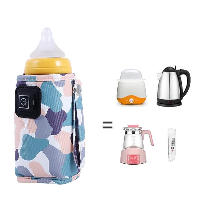 Plplaaoo USB Baby Bottle Warmer Portable Milk Heater,Fast Heating Baby Bottle Warmer with 3-Speed Temperature Adjustment,Compact Insulated USB-Powered Bottle Warmer for Infants(Light Camouflage)