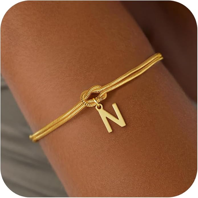 Gold Initial Bracelets for Women Girls - 18K Gold Plated Knot Initial Bracelet Teen Girl Gifts Trendy Stuff Dainty Gold Bracelets for Women Girls Jewelry Gifts