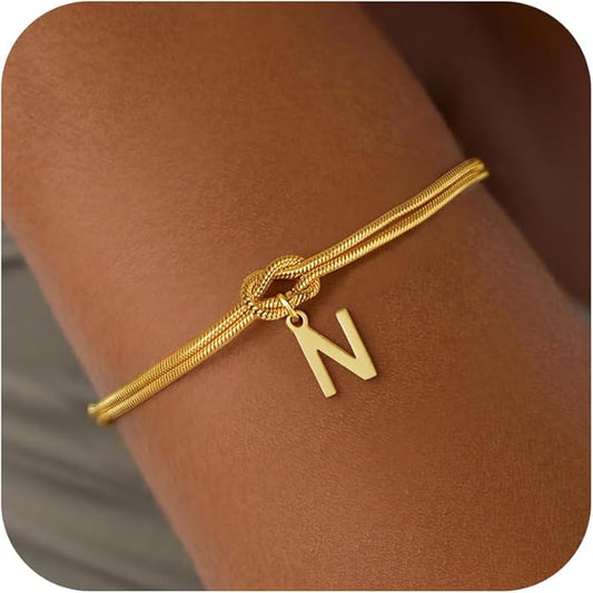 Gold Initial Bracelets for Women Girls - 18K Gold Plated Knot Initial Bracelet Teen Girl Gifts Trendy Stuff Dainty Gold Bracelets for Women Girls Jewelry Gifts