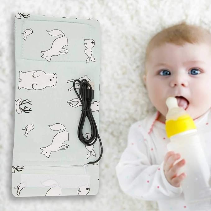 USB Baby Feeding Bottle Warmer Portable Cartoon Milk Bottle Travel Heater Portable Milk Bottle Heating Warmer for Home Outdoors Travel(Bear)