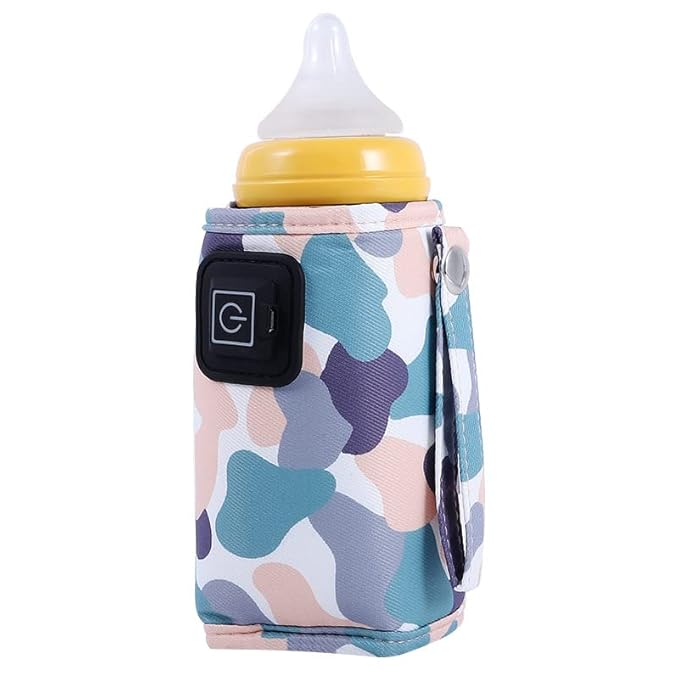Plplaaoo USB Baby Bottle Warmer Portable Milk Heater,Fast Heating Baby Bottle Warmer with 3-Speed Temperature Adjustment,Compact Insulated USB-Powered Bottle Warmer for Infants(Light Camouflage)