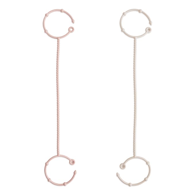 mushie Adjustable Silicone Toy Straps 2-Pack | Baby Accessories Holder for Travel, Stroller, High Chair (Blush/Shifting Sand)