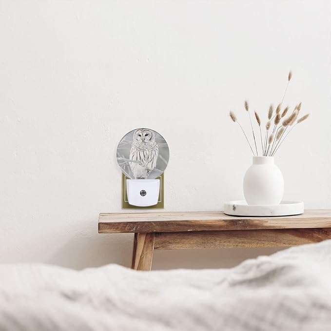 EKOBLA White Bird Plug-in Nightlights Cute Owl on Tree Branch Plug-in Nightlights Winter Early Spring Snow Scene Night Lights Plug into Wall Auto on/Off LED Light Home Decor