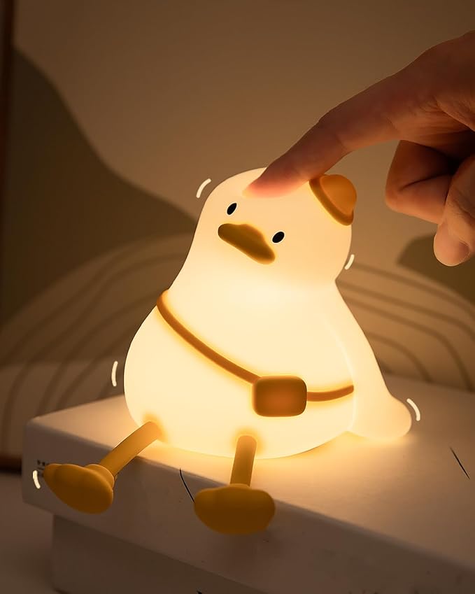 Kids Night Light Duck Design, Silicone Tap Control Bedside Lamp with Time Auto-Off, Cute Portable LED Nursery Light for Baby, Toddler, Bedroom