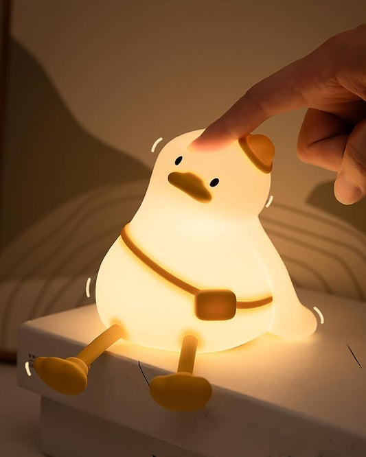 Kids Night Light Duck Design, Silicone Tap Control Bedside Lamp with Time Auto-Off, Cute Portable LED Nursery Light for Baby, Toddler, Bedroom
