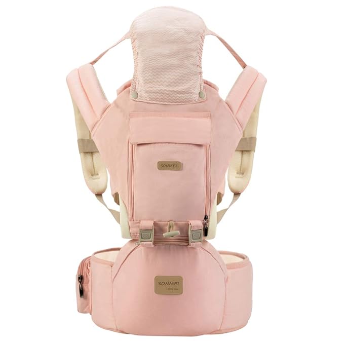 3 in 1 Ergonomic 360° Soft Baby Carrier, Baby Sling Comfortable Adjustable Positions, Fits All Newborn Toddler,HipSeat Infant Carrier, All Seasons,Perfect for Hiking Shopping Travelling (Pink)