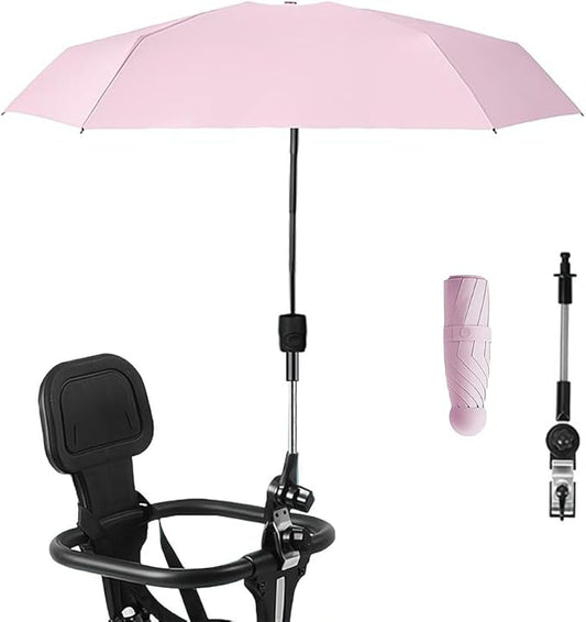 Clip-on Umbrella for Stroller Sunshade, Adjustable Steering Angle, Handle Included, Compact and Lightweight, Suitable for All Kinds of Strollers