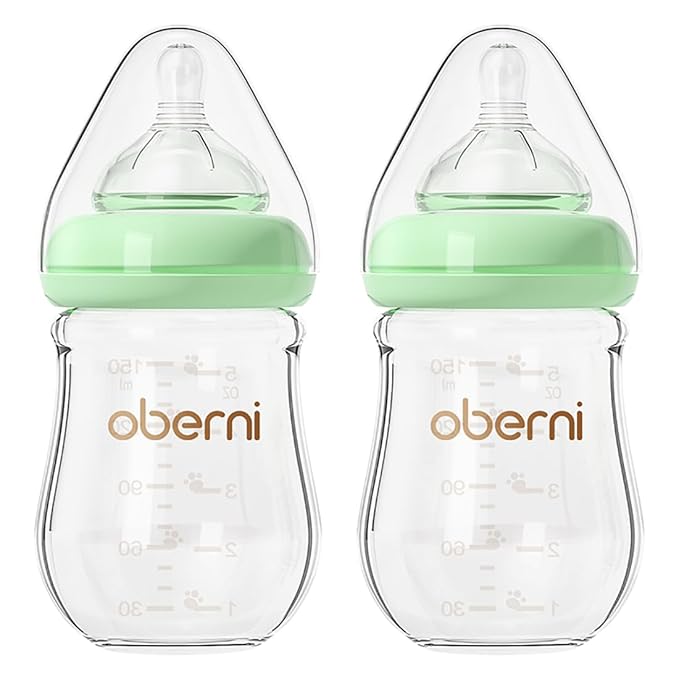 Glass Baby Bottles,Anti Colic Breastfeeding Bottle with Natural Response Nipple Size S,Wide Neck Slow Flow Baby Bottle for Baby,Newborn,Preemie 0-3 0-6 Month,BPA Free (Green, 1 Pack, 5 Ounce)