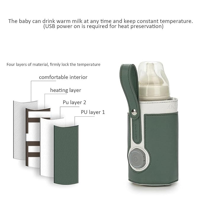 3 Temperature Adjustable Portable Baby Bottle Warmer, Portable Car Travel Bottle Warmer USB Milk Heat Keeper for Home and on The Go (Green)