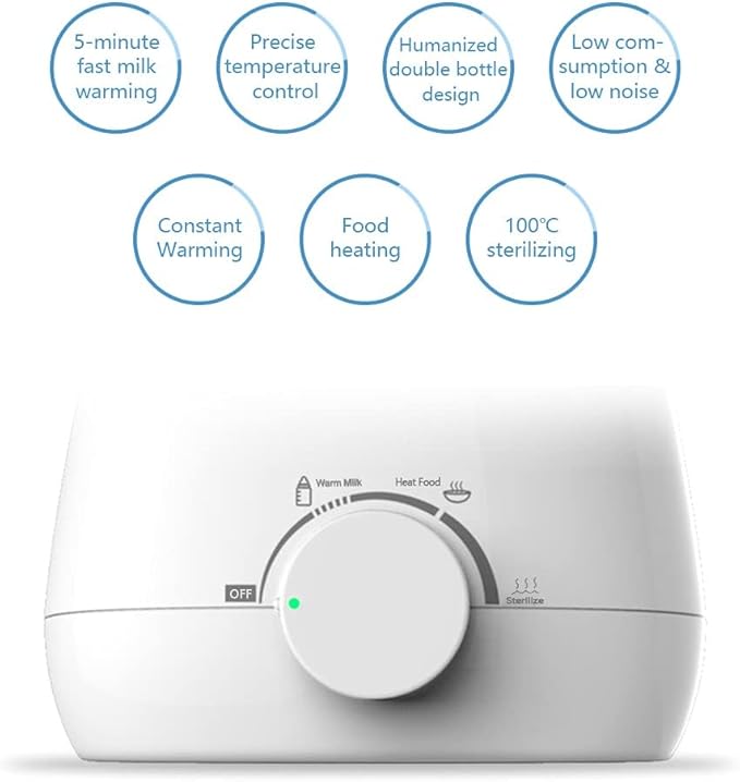 Multifunctional Baby Double Bottles Milk Water Warmer Baby Food Heater Steam Sterilizer 5-Minute Fast Warming Precise Temperature Control Auto Power Off