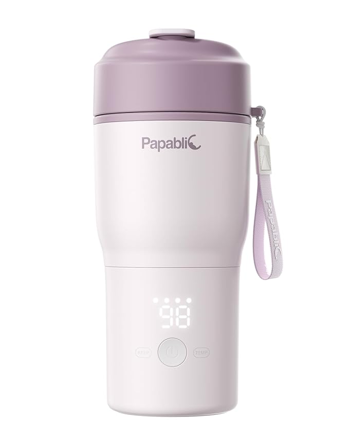 Papablic Portable Bottle Warmer – Fast Heating Baby Bottle Warmer on The Go with Sterilization, Wide Mouth & Smart Temperature Control, Car & Outdoor Feeding, Spodumene Purple