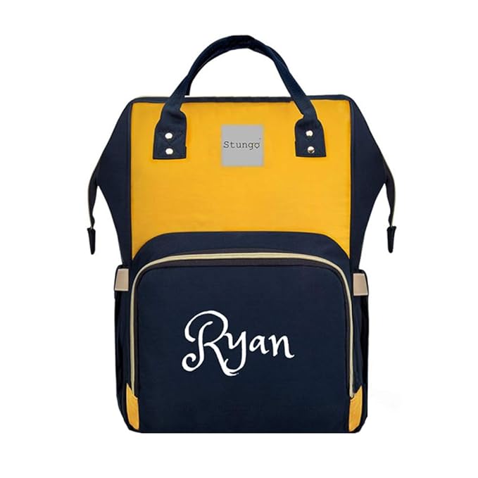 Personalized Large Diaper Bag Knapsack/Tote Bag/Backpack -Custom Monogram Embroidered for Infant/Baby Bag/ (Yellow/Blue)