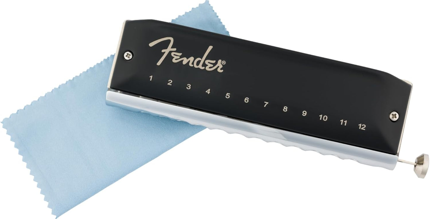 Fender Groove Pro Chromatic 12-Hole Harmonica - Key of C Bundle with Case, Polishing Cloth, and Austin Bazaar Instructional Manual