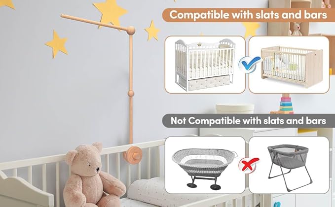 Baby Crib Mobile Arm,VKP Wooden Mobile Arm for Crib Mobile Hanger for Crib Baby Girl Nursery Decor (Wood)