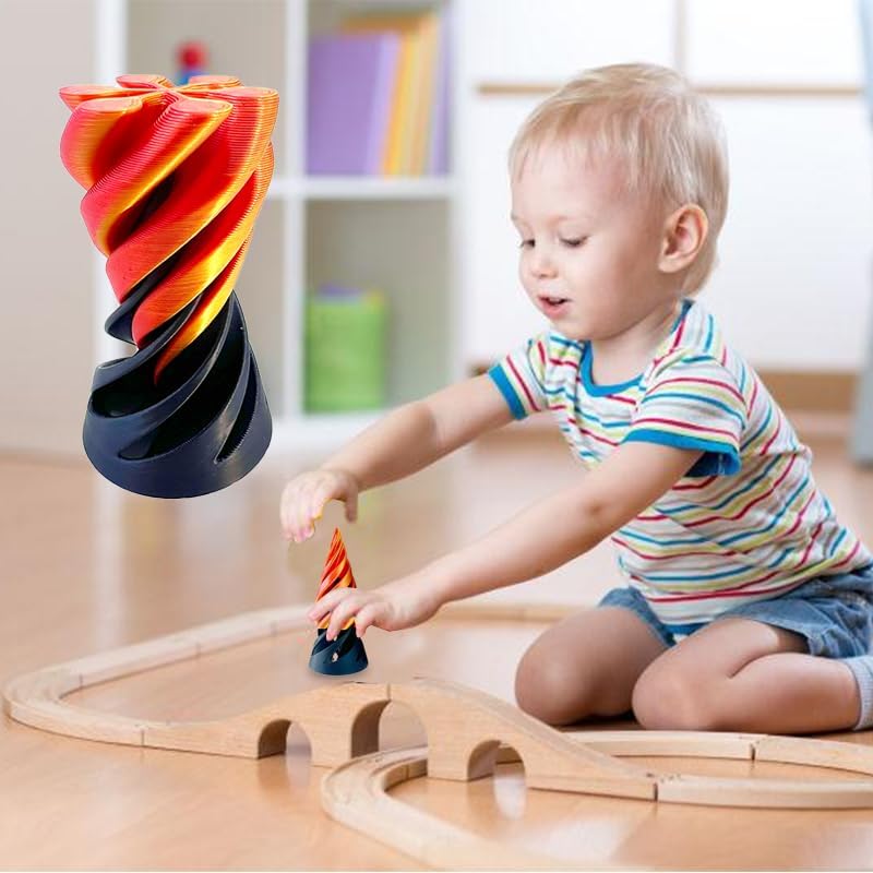 Impossible Pyramid Passthrough Sculpture, Pass Through Pyramid, 3D Printed Spiral Cone, Mini Vortex Thread Illusion (Gold+Red)