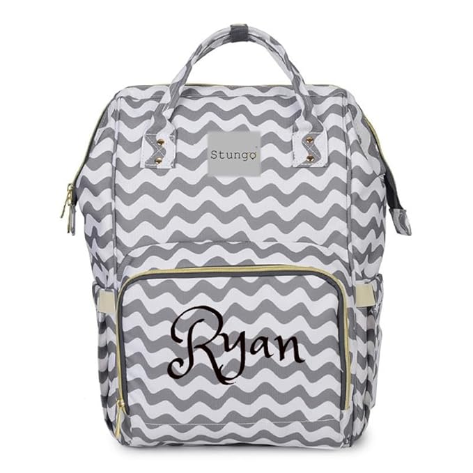 Personalized Large Diaper Bag Knapsack/Tote Bag/Backpack -Custom Monogram Embroidered for Infant/Baby Bag/ (Chevron)