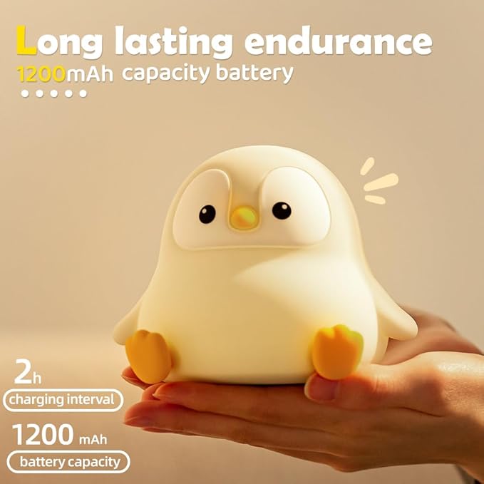 Novelty Cartoon Penguin Silicone Night Light Rechargeable Timing Dimming Nursery Sleep Night Lamp for Baby Room Decor