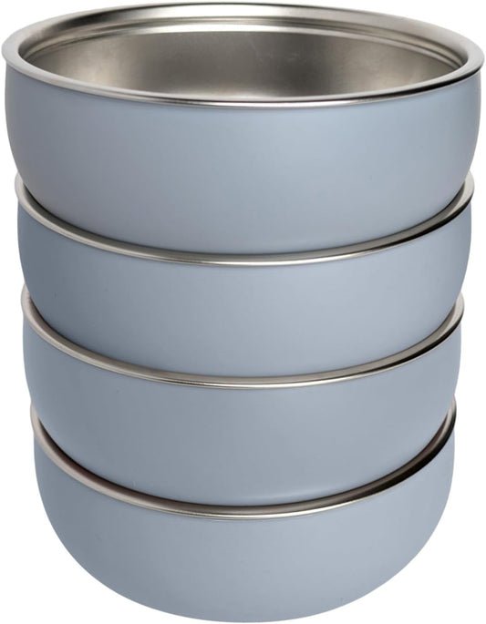 Monkey Proof™ Non-Toxic Stainless Steel Child Bowl 5” with Non-Slip Silicone Shell, (Set of 4 bowls) Unbreakable, Mess Free Feeding for Babies, Toddlers, Kids, BPA free (Misty Blue)