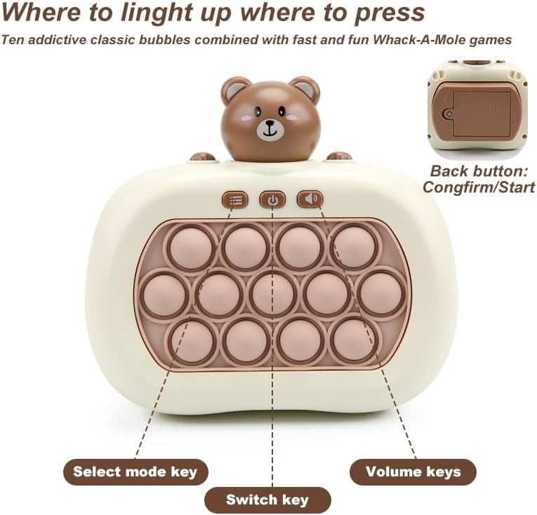 Fast Push Game | Light Up Fidget Toy | 2024 Upgraded Fast Push Game Pop Fidget Toys for Kids, Educational and Memory Growth | Speed Push Pop Game, Push Game Fidget Toy by AVBVCV(Bear)