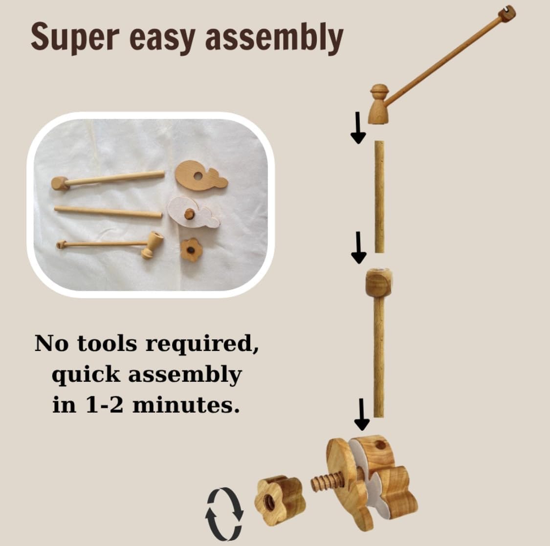 Wooden Baby Crib Mobile Arm, 31 Inch, Solid Beech Wood, 360° Rotatable, Whale Design, Adjustable, Anti-Slip, Mobile Hanger for Crib, Nursery Decor for Boys & Girls, Gift Accessories