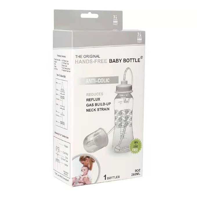 Hands-Free Baby Bottle - Anti-Colic Nursing System 9 oz Baby Bottle with Fast Flow Nipple/Teat 3m+ Infant with Tube Straw Feeding System for Toddler (1 Bottle - Elephant)