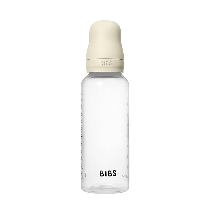 BIBS Baby Bottle 9 oz / 270 ml Natural Rubber Latex Nipple - Anti-Colic, BPA-Free, Round Nipple, Medium Flow, Lightweight & Easy to Clean, Suitable for Newborns 0+ Years - Ivory