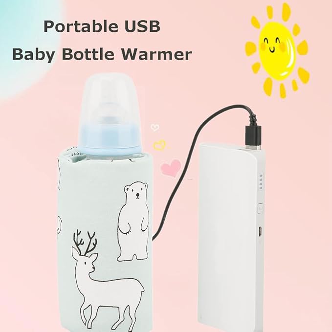 Portable Bottle Keep Warm, USB Travel Milk Heat Keeper, Baby Bottle Keep Warmer for Car Tavel, Storage Cover Insulation Thermostat(Bear)