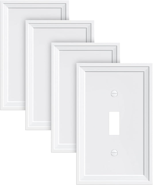 4-Pack Single Toggle Light Switch Covers Wall Plate, Pure White Decorative Switch Plate Covers, 1 Gang Natural Bamboo Fiber Wall Plate, Corrosion Resistant