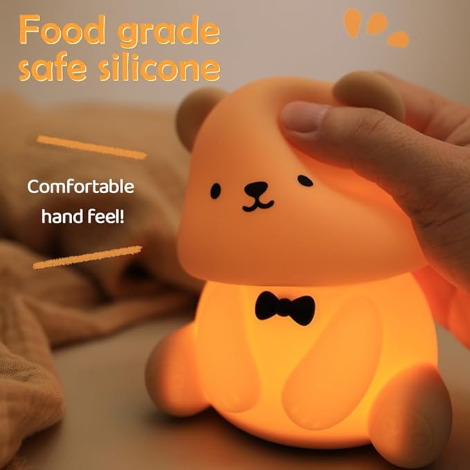 S NMT Silicone Teddy Bear Night Light for Kids Room, Rechargeable 7 Colors Changeable 3 Level Brightness Timing Sleeping Lamp Kawaii Nursery Night Lights for Kids Room Gift Decor