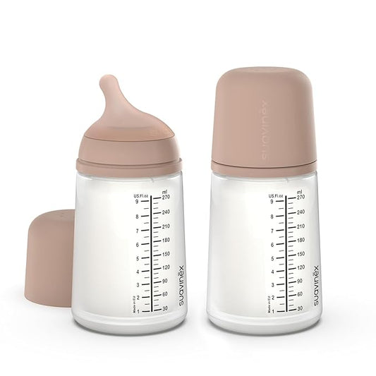 Suavinex Zero Zero Anti Colic Baby Bottle, No 1 Spanish Baby Bottle Brand, Minimizes Bottle Rejection & Nipple Confusion, Perfect for Combo Feeding, 2pk, 9oz/270mL, Medium Tone, Medium Flow Nipple