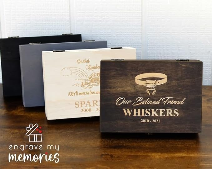 Personalized Pet Memory Keepsake Box Custom Engraved Wooden Memorial Box with Lid - Pet Loss Gift for Dogs or Cats Remembrance Storage Boxes for Ashes, Urns, Photos Forever Friend Always In Your Heart