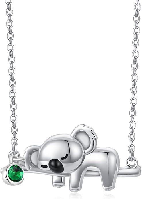 JUSTKIDSTOY Koala Necklace Sterling Silver Cute Animal Koala Bear Birthstone Necklace Jewelry Christmas Birthday Gifts for Women Girls