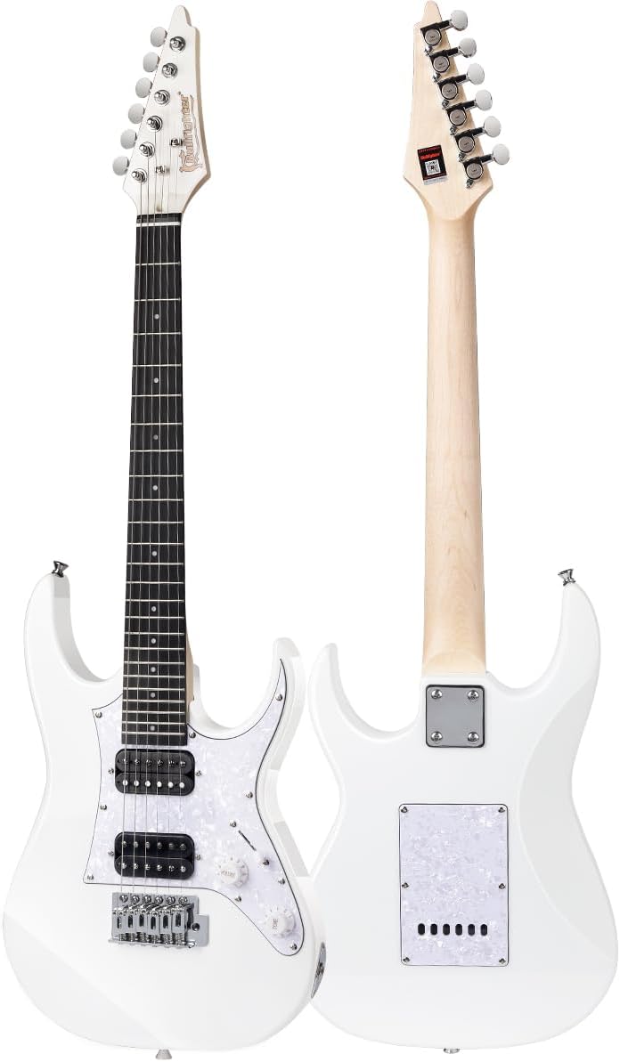 Bullfighter 34 Inch Kids Mini Strat Electric Guitar for Boys Girls, Beginner’s Electric Guitar Kit with Gig Bag, Picks, Cable, Strap, Extra Strings D120-R (blue) (White)