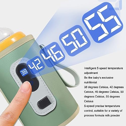 Pssopp Bottle Breast Milk Warmer, Portable Milk Bottle Warmer 5 Speeds Milk Heat Keeper Fast Baby Food Heater for Outdoor Car Travel (Green)