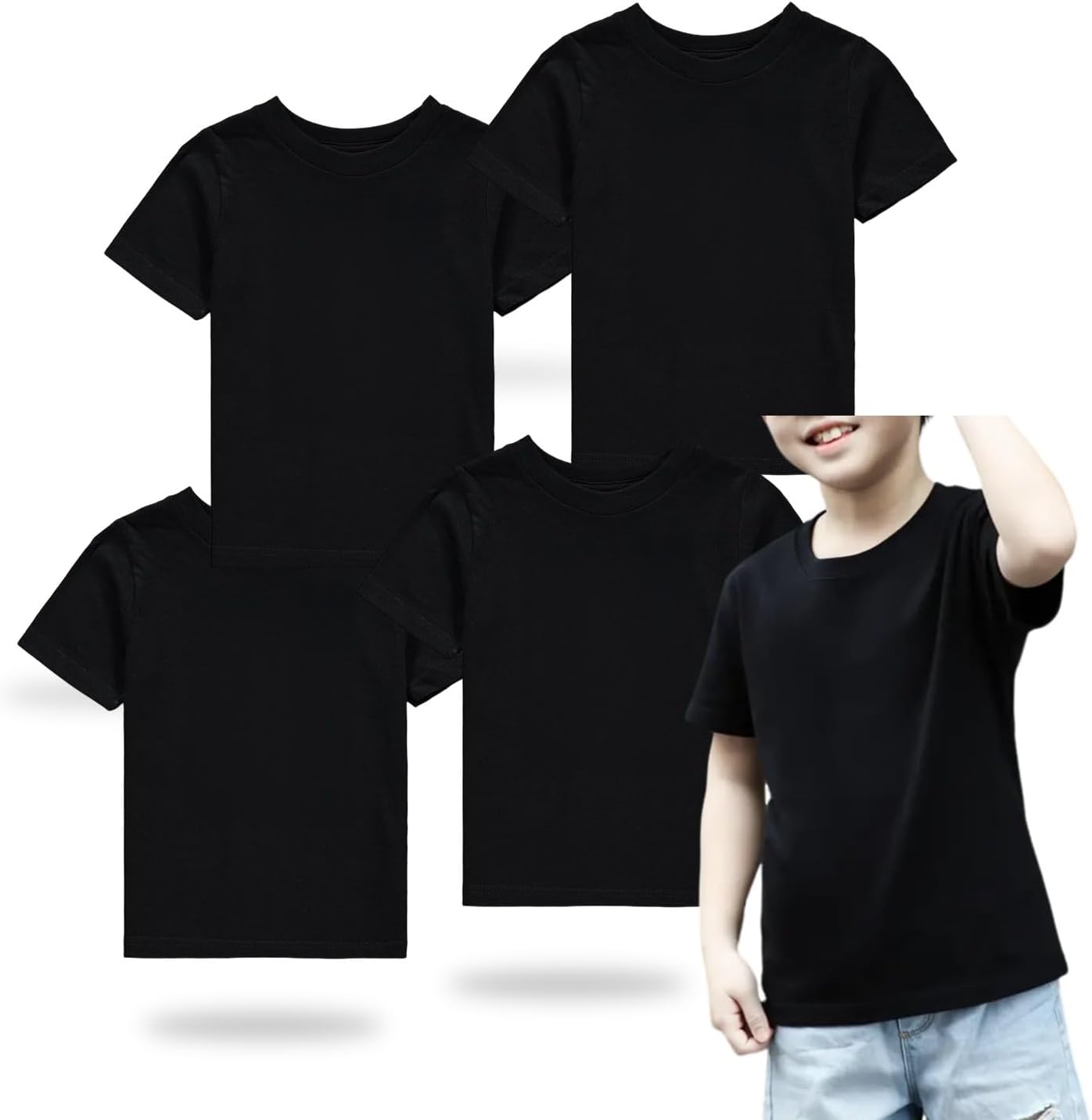 4 Pack Toddler Blank Sublimation T-Shirt,Modal Crew Neck Short Sleeve, T-Shirt for Kids Baby Children