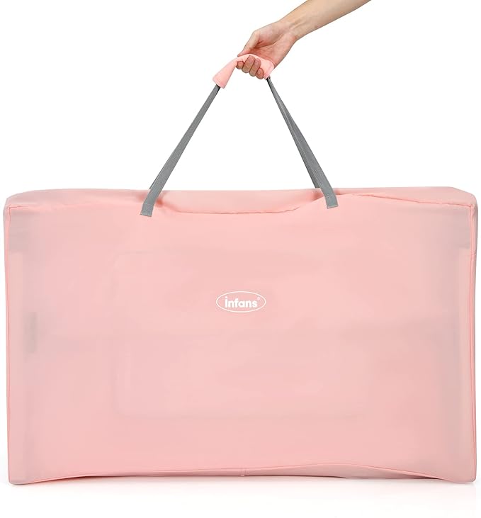 INFANS Baby Bassinet Bedside Crib, Newborn Sleeper w/Large Storage Basket, Adjustable Heights, Detachable &Washable Mattress, Breathable Mesh, Straps, Easy Moving Bed Side (Pink)