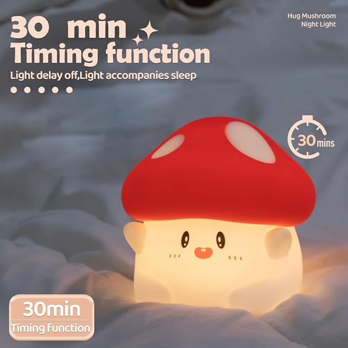 LED Mushroom Silicone Night Light Soft Sleeping Nursery Night Light Dimmable Timer Rechargeable Lamp Room Decor Baby Bedside Lamp