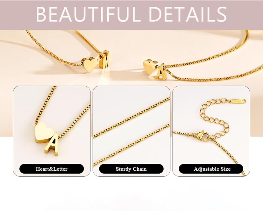 Eioi & Lmnm Gold Initial Necklace for Girls Kids Women, 18K Gold Plated Heart Tiny A-Z Pendant Necklace Dainty Letter Necklaces Cute Monogram Name Necklaces Gifts for Girl Age 5 6 7 8 9 10