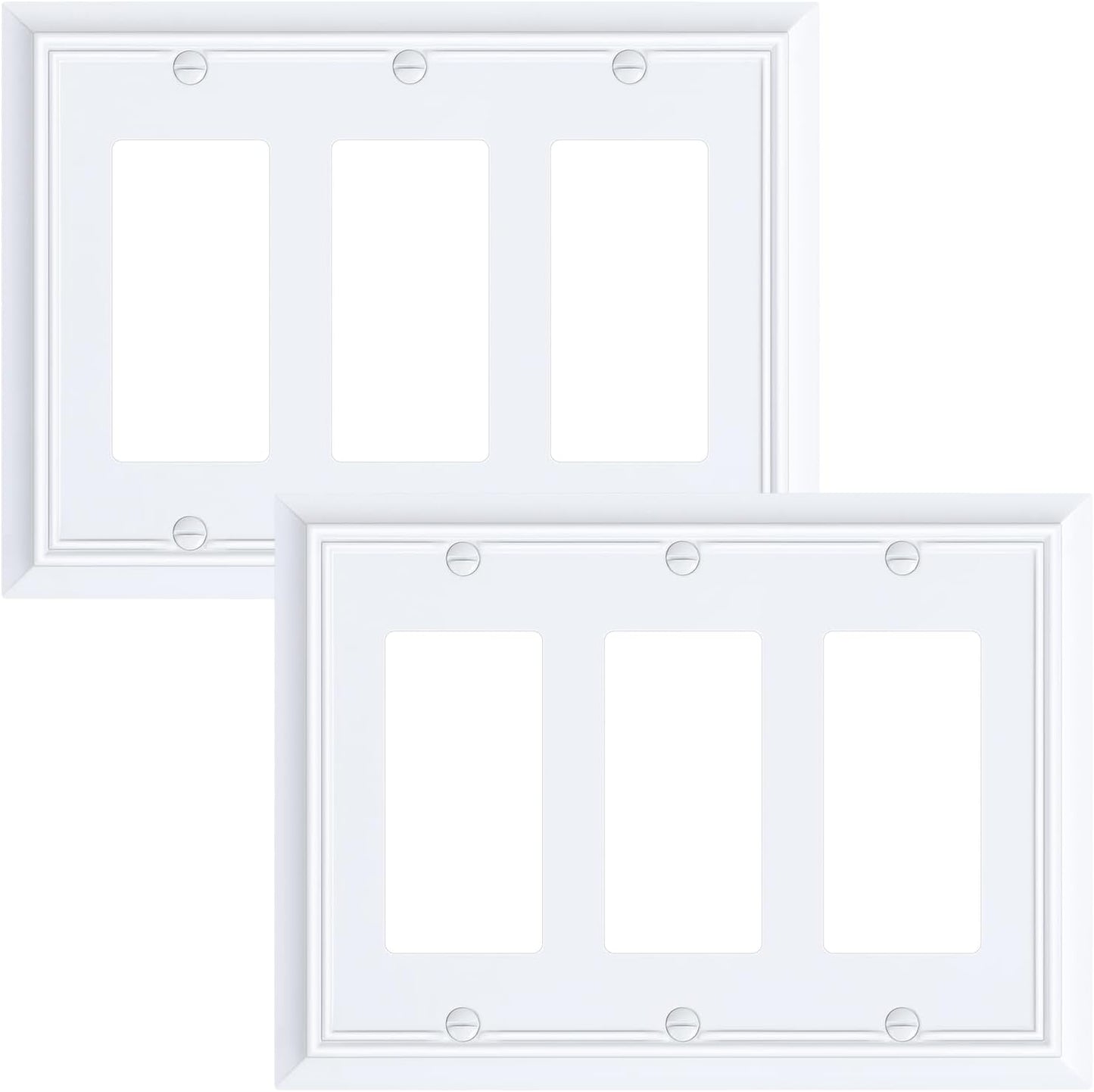 2-Pack Decorative Tripple Decorator Outlet Cover Plate, Durable Natural Bamboo Fiber Pure White Wall Plates for Electrical Outlets, Receptacle, GFCI Outlet, Dimmer Switch, 3-Gang, Corrosion Resistant