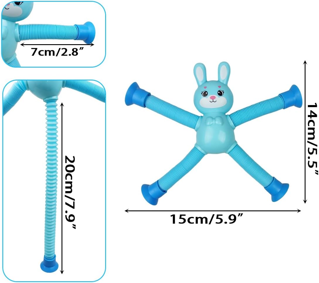 Anditoy 4 Pack Easter Bunny Suction Cup Pop Tubes Toys Sensory Toys for Kids Boys Girls Toddlers Easter Basket Stuffers Gifts Party Favors
