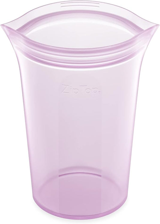 Zip Top Reusable Food Storage Bags | Large Cup [Lavender] | Silicone Meal Prep Container | Microwave, Dishwasher and Freezer Safe | Made in the USA