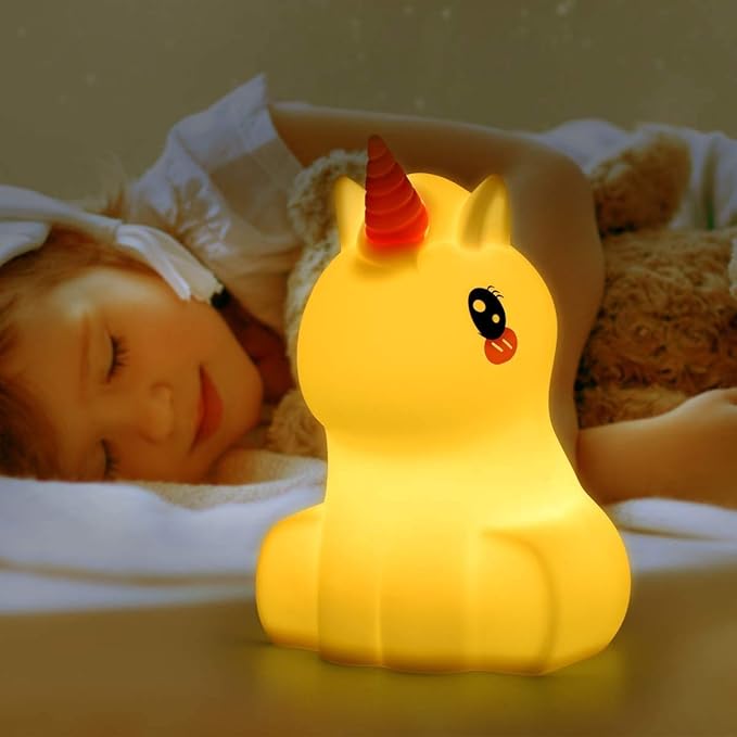Night Lights Unicorn Nursery Lamp, Children Silicone Bedside Lighting Decorative Bedroom - Eye Caring, Adjustable Brightness & Color, Time Setting, Children's Gift Birthday Presents - Medium
