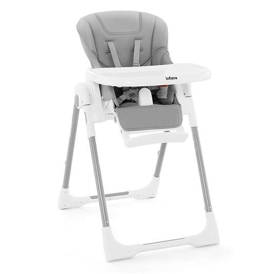INFANS High Chair for Babies & Toddlers, Foldable Highchair with Multiple Adjustable Backrest Footrest Seat Height, Removable Tray, Detachable PU Leather Cushion, Built-in Rear Wheels (Light Grey)