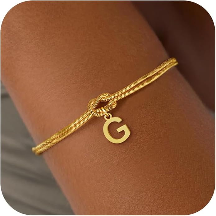 Gold Initial Bracelets for Women Girls - 18K Gold Plated Knot Initial Bracelet Teen Girl Gifts Trendy Stuff Dainty Gold Bracelets for Women Girls Jewelry Gifts
