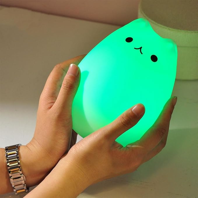 Celebrity Cat USB Rechargeable Silicone 7-Color Changing LED Night Light for Kids & Baby, Nursery & Bedroom Nightlights, Christmas Gifts